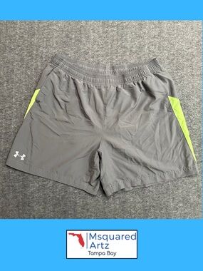 Under Armour HeatGear Men's Running Shorts Gray Neon Yellow Size XL Lined